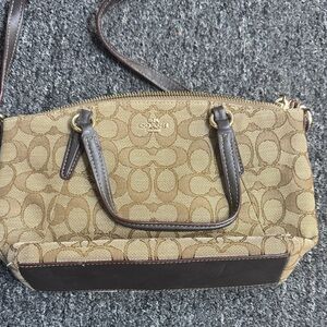 Coach Brown and Tan Crossbody Logo Small Bag